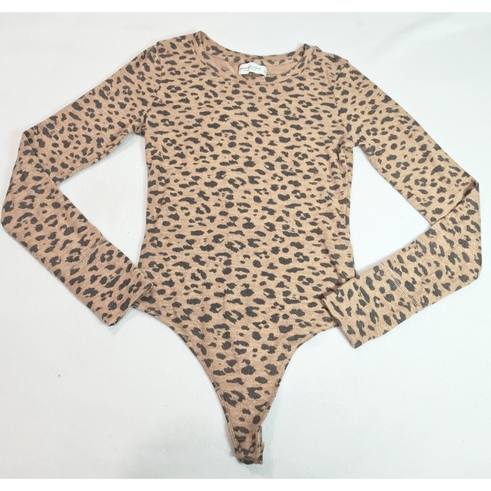 Abercrombie & Fitch Bodysuit Women Small Leopard Print Long Sleeve Soft Cozy Top